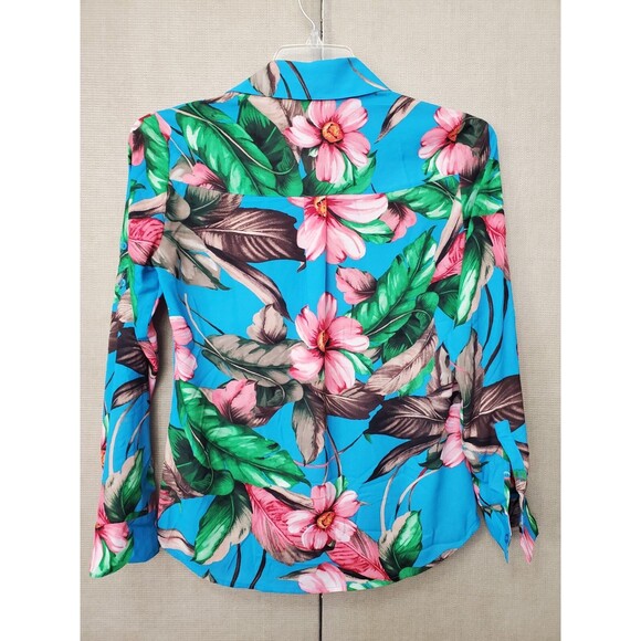 Expres Portofino Slim Tropical Print Roll-Tab Sleeve Button-Up Shirt Size Small - Picture 4 of 6